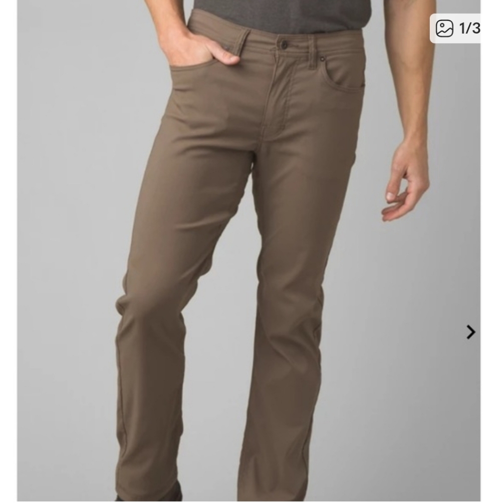 Men's Prana Brion Brown Slim Fit Straight Pants, Size 34W x 32L